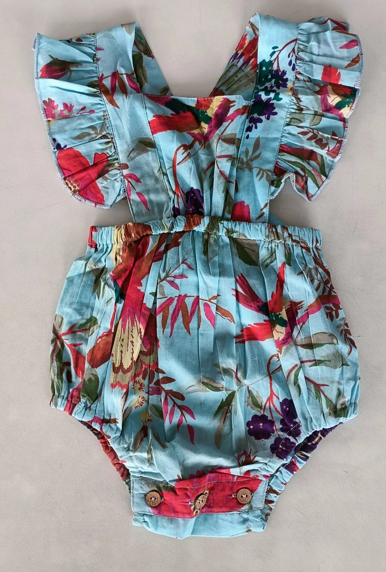 Turquoise Ruffled Gathered Romper