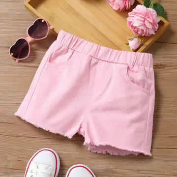 Cotton Pink Fringed Shorts