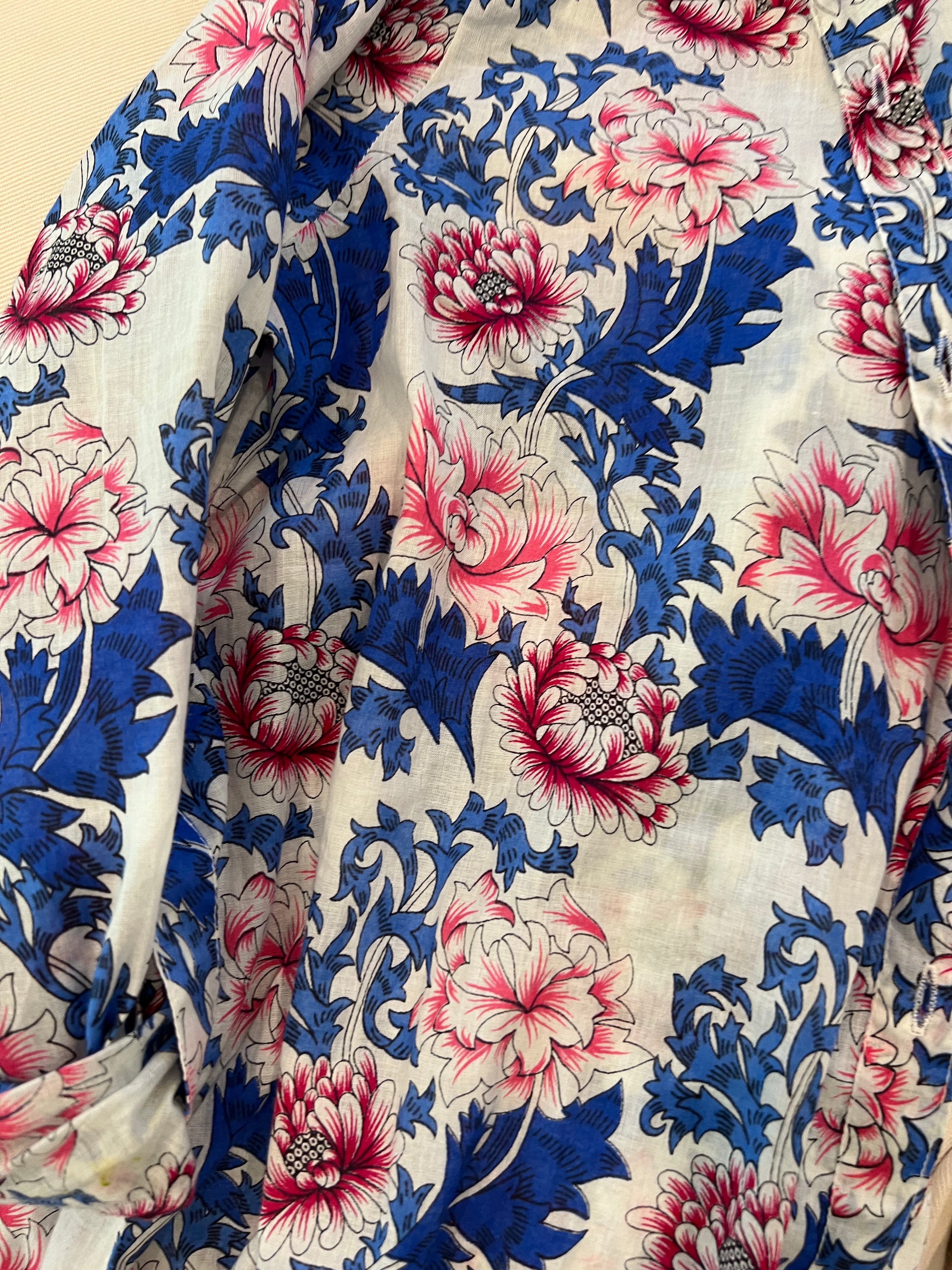 Vintage Floral Button Down with Skull Patch-BEST SELLER