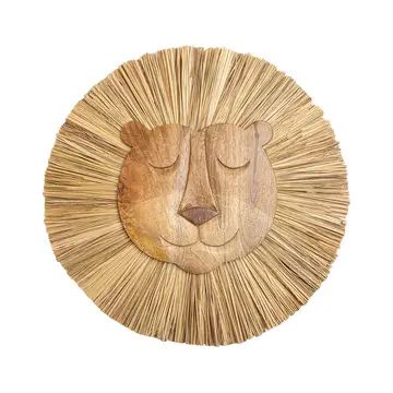 Wood and Raffia Lion Wall Hanging
