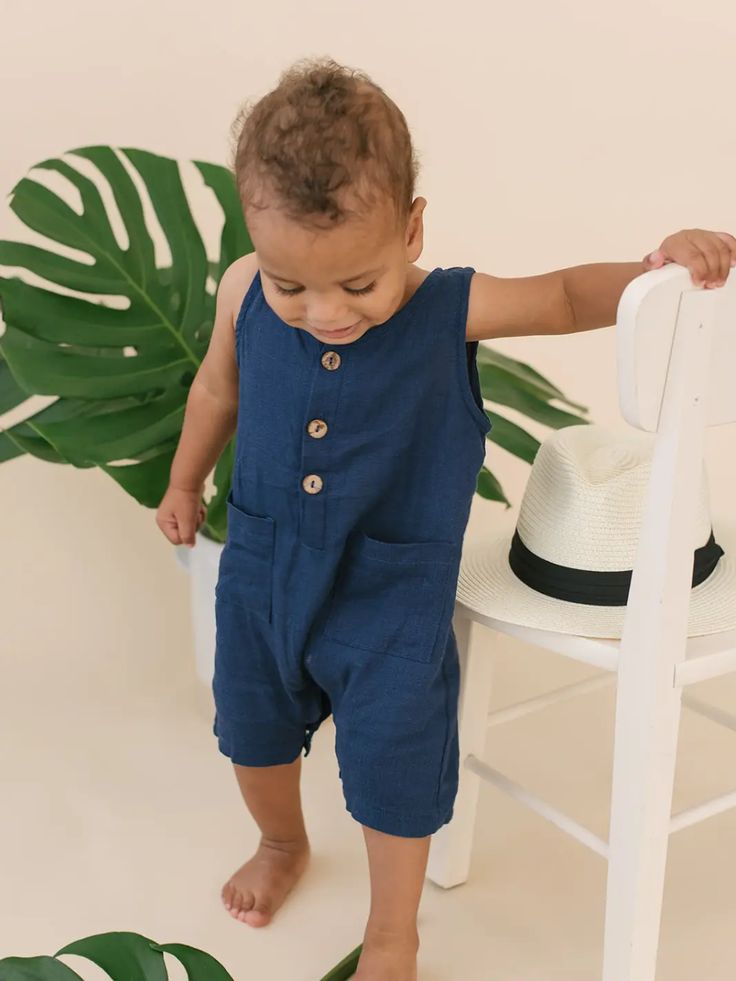 Blue Linen Romper